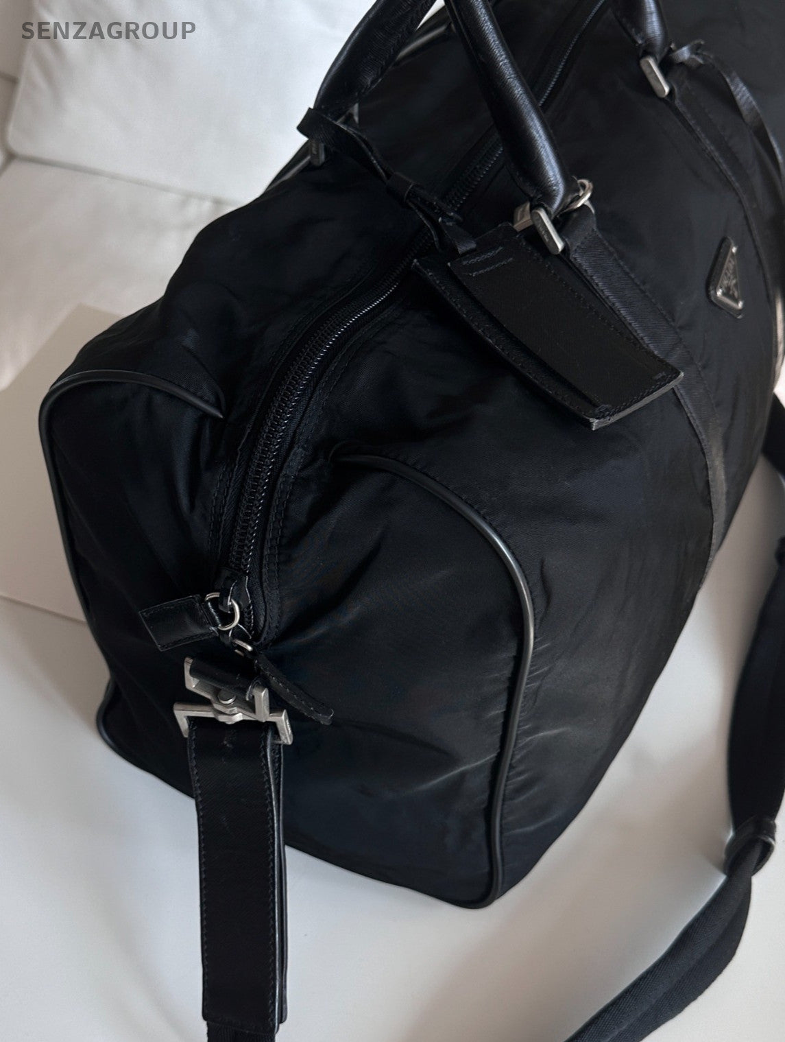 Prada Travel Bag Top Handle Shoulder Crossbody Bag Black Unisex Adults