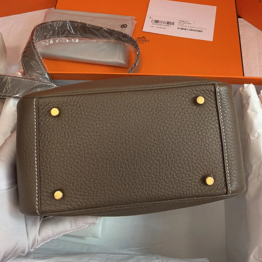 Excellent Condition Hermes Lindy Mini Gray Gold TC Leather Handbag Crossbody