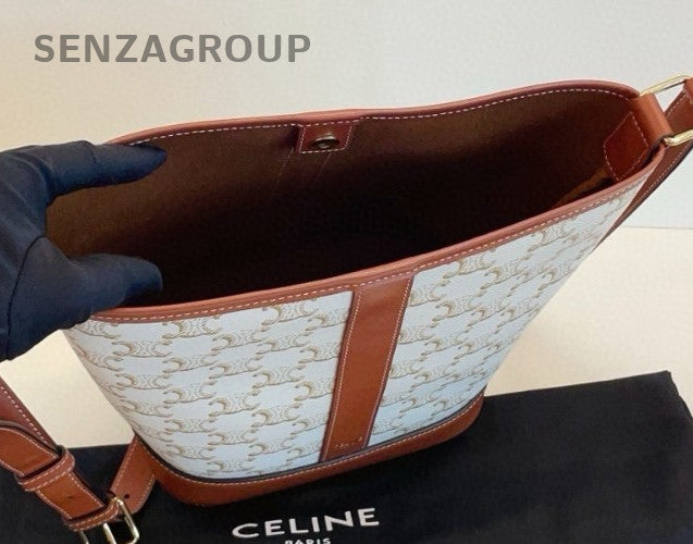 Celine Triomphe PM Monogram Bucket Shoulder Crossbody Bag White Almost Brand New