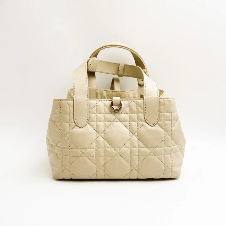 Authentic Dior Toujours Small Beige Calfskin Top Handle Bag For Women