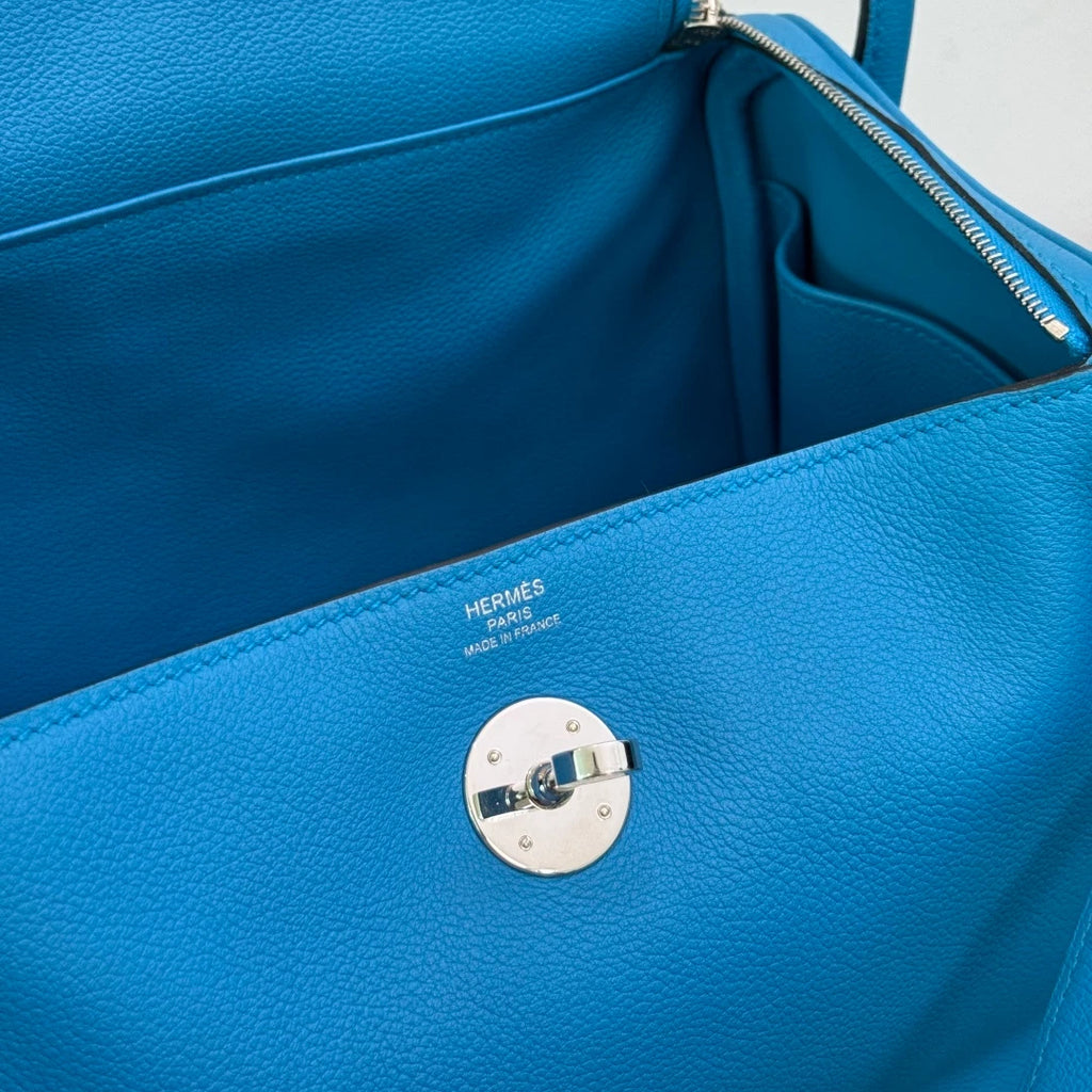 Hermes Lindy26 Evercolor Leather Blue Handbag Shoulder Bag Silver Hardware