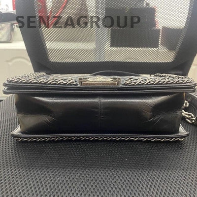 Chanel Le Boy Medium Black Silver Calfskin Quilted Shoulder Bag Classic