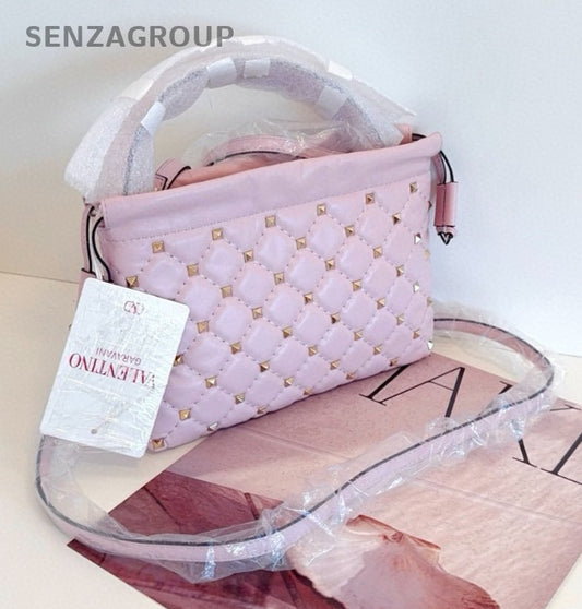 Valentino Riveted diamond pattern Top Handle Shoulder bag Pink Women Brand NEW