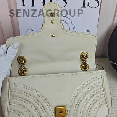 Gucci Marmont 26 White Gold Chain Shoulder Crossbody Bag For Women