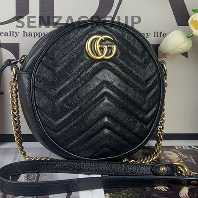 Gucci Marmont Round Bag Black Gold Chain Shoulder Crossbody Classic Women