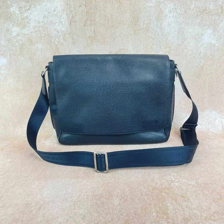 Louis Vuitton Blue Grainy Leather Crossbody Messenger Bag For Women