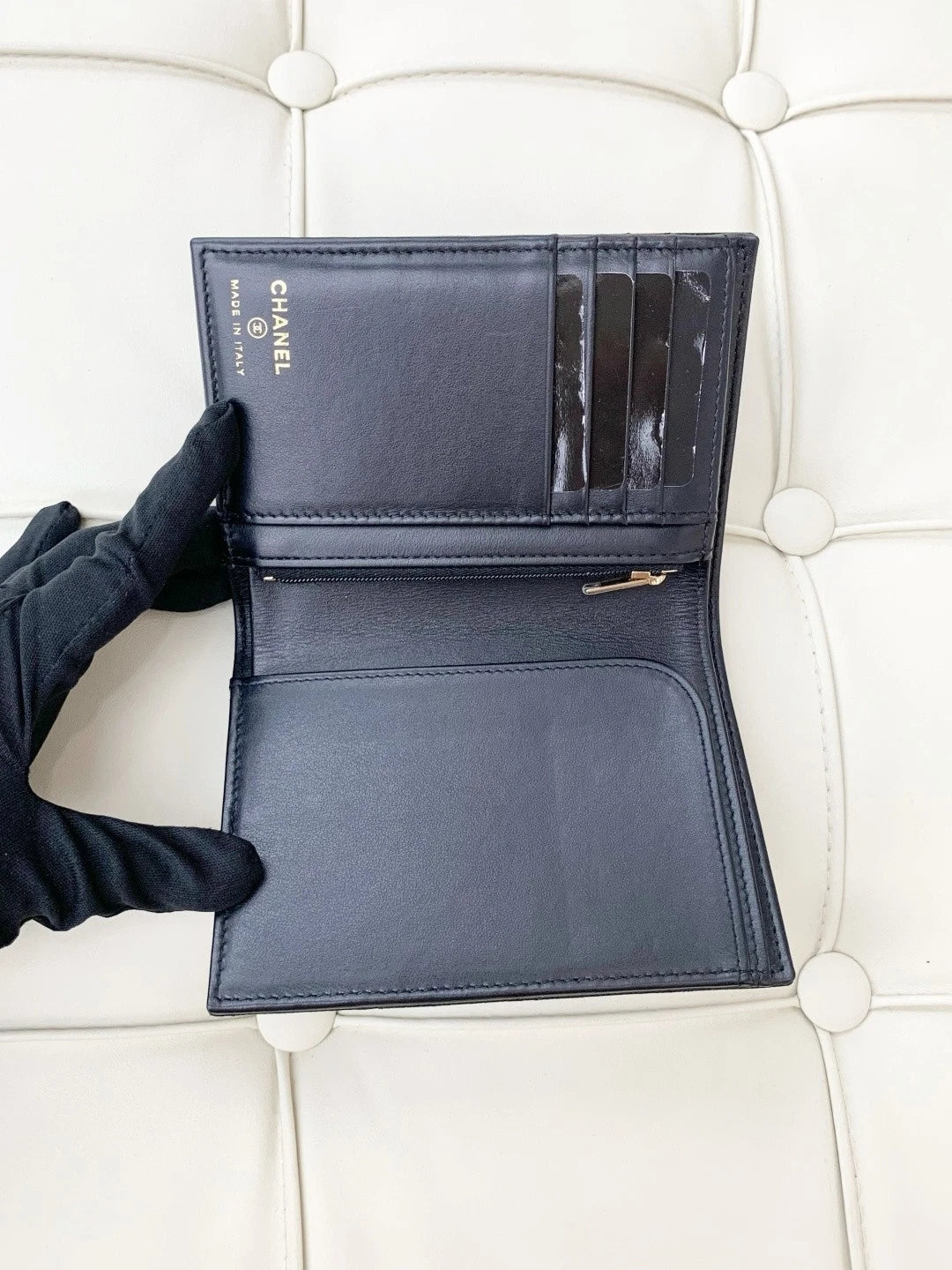 Chanel Diamond Passport Holder Logo Calfskin Black Gold Hardware Unisex S