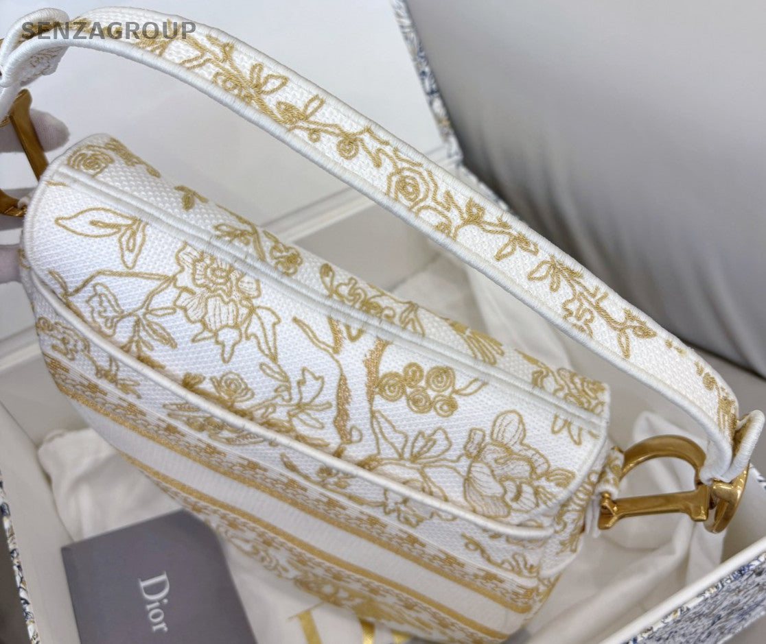 Christian Dior D-Horse Shoe MM Embroidered Shoulder Bag Gold Almost Brand New