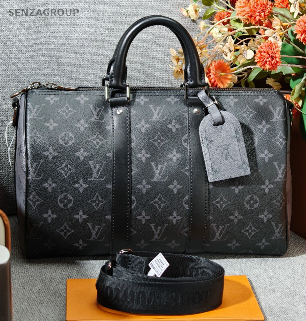Louis Vuitton Keepall35 Top Handle Bag Crossbody Black Silver Unisex Adults
