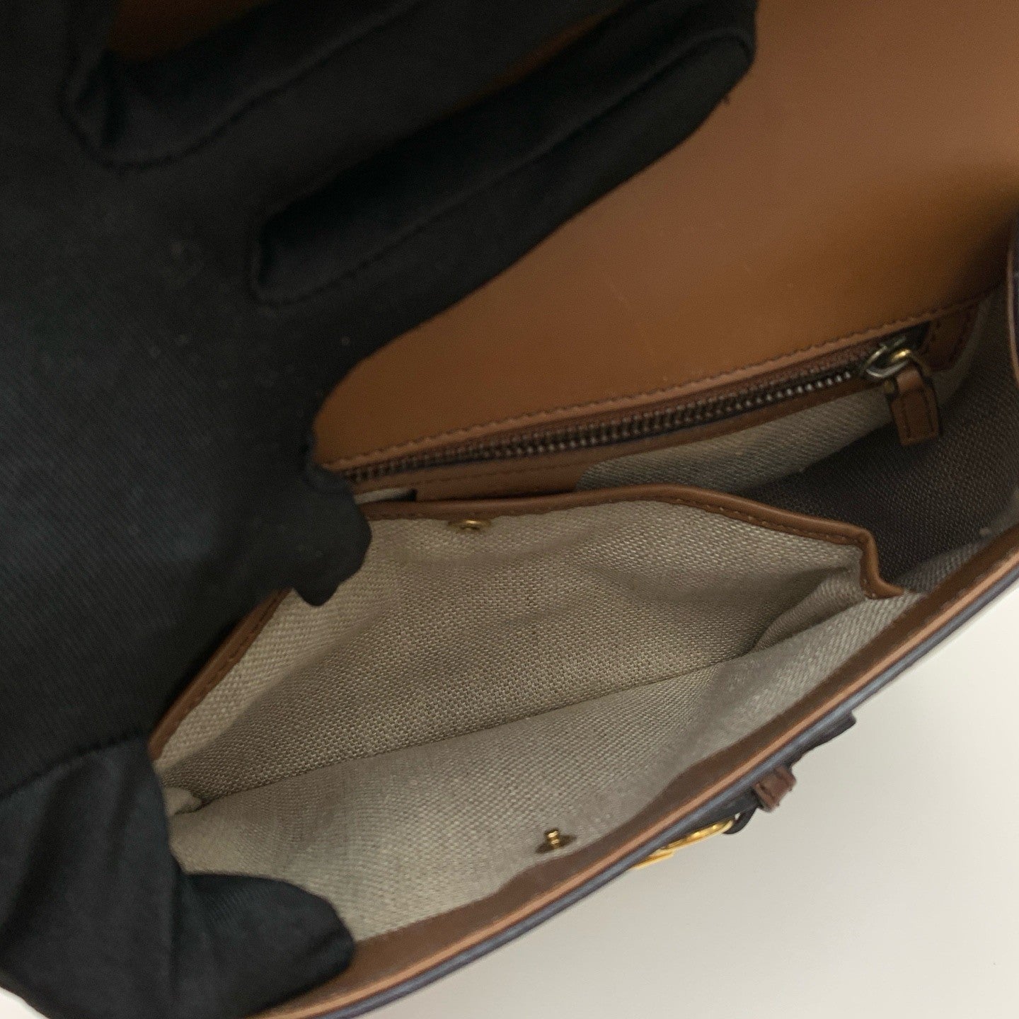 GUCCI Lady web Saddle caramel color Shoulder bag Brown Gold