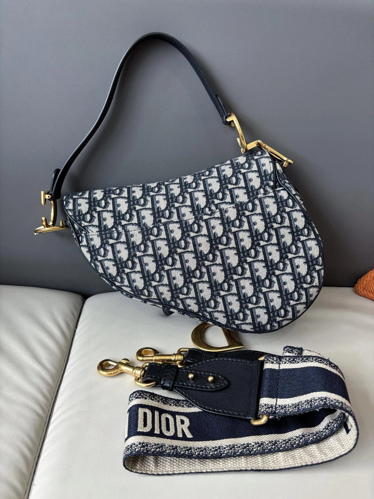 Dior Saddle Gold Blue Shoulder Bag Crossbody Excellent