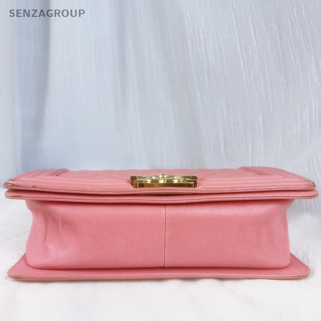 CHANEL Leboy MM Calfskin Chain Shoulder bag Women Pink Gold Classic