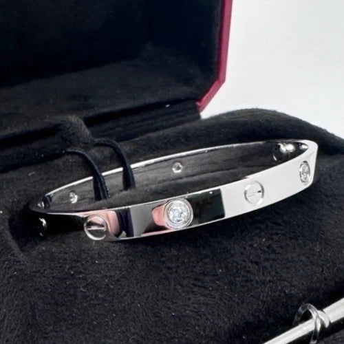 Cartier Love Classic Bracelet 4 Diamonds 18K White Gold Double Screw Bangle