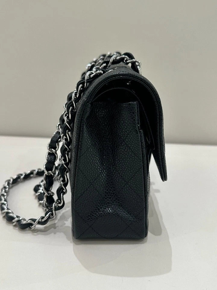 CHANEL Classic Flap Small Black Silver Shoulder Bag For Women