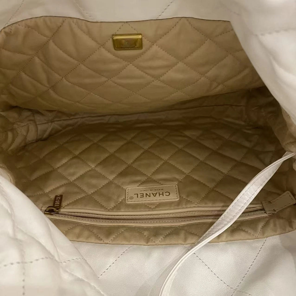 Chanel 22 Bag Small Calfskin Chain Shoulder Crossbody Bag White Gold