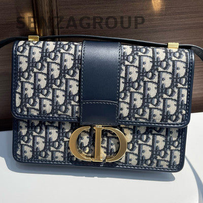 Dior Blue Gold Buckle Monogram Medium Montaigne Shoulder Bag Classic Women