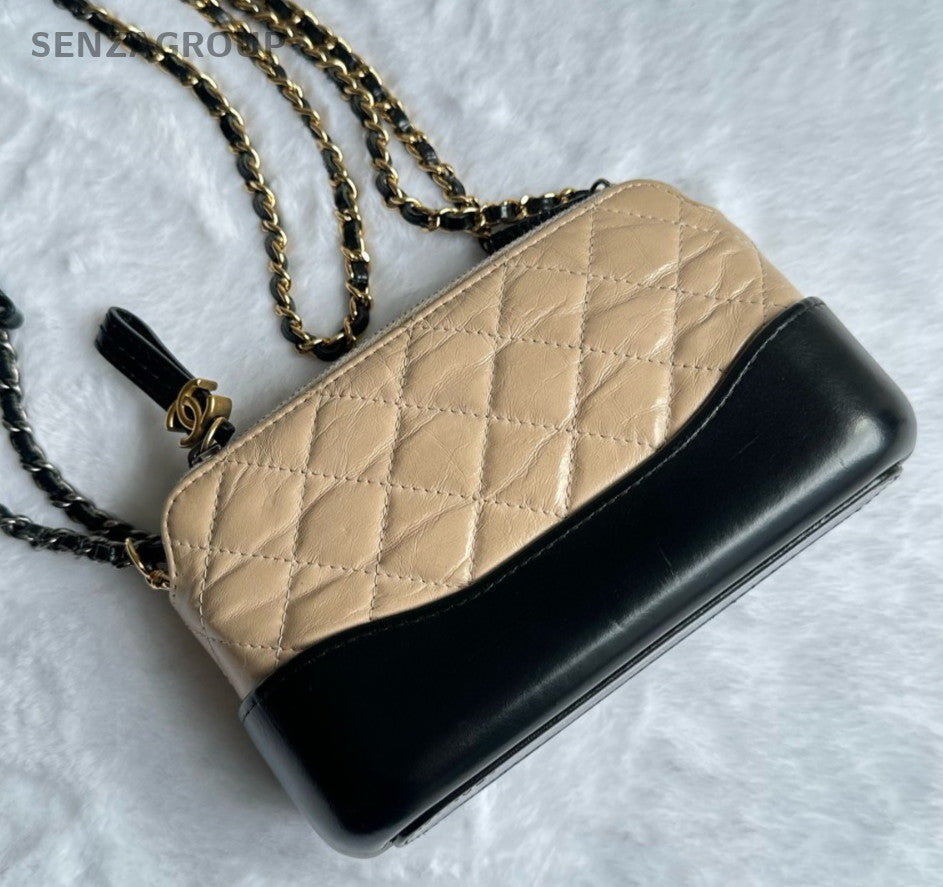 Chanel Gabrielle Mini Chain Shoulder Bag Crossbody Beige Black Women Classic