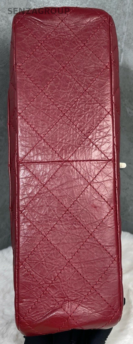 Chanel Classic Flap GM Calfskin Chain Shoulder Bag Red Silver Used Women Vintage