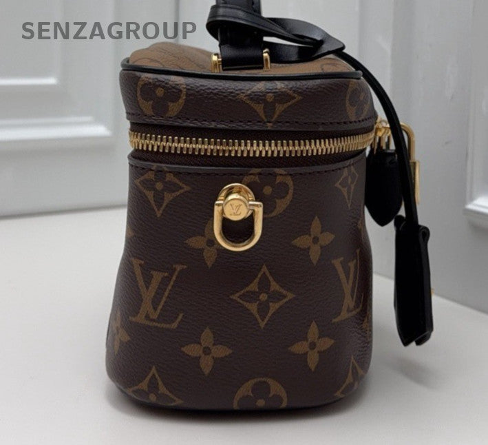 Louis Vuitton Vanity Monogram Chain Crossbody Top Handle Bag Brown Gold Women