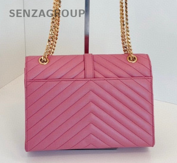 Saint Laurent Envelope MM Chain Shoulder Bag Crossbody Pink Gold Women Classic