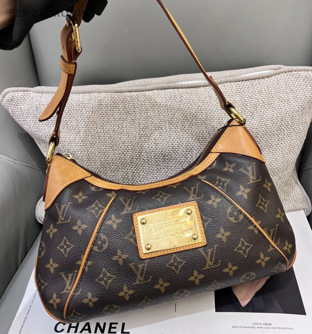 Louis Vuitton Thames PM Monogram Shoulder Bag Brown Gold Women Classic