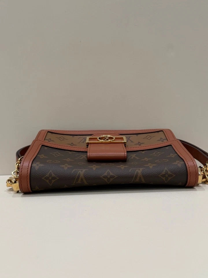 Louis Vuitton Dauphine MM Canvas Chain Crossbody Shoulder Bag Women