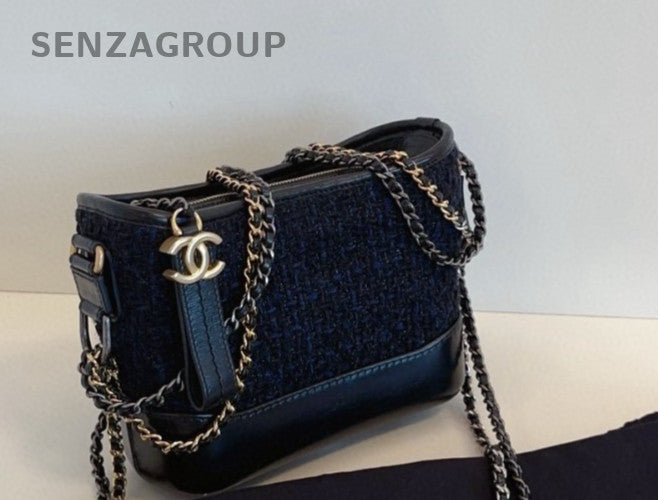 CHANEL Gabrielle PM Tweed Hobo Bag Shoulder Crossbody Bag Women Black