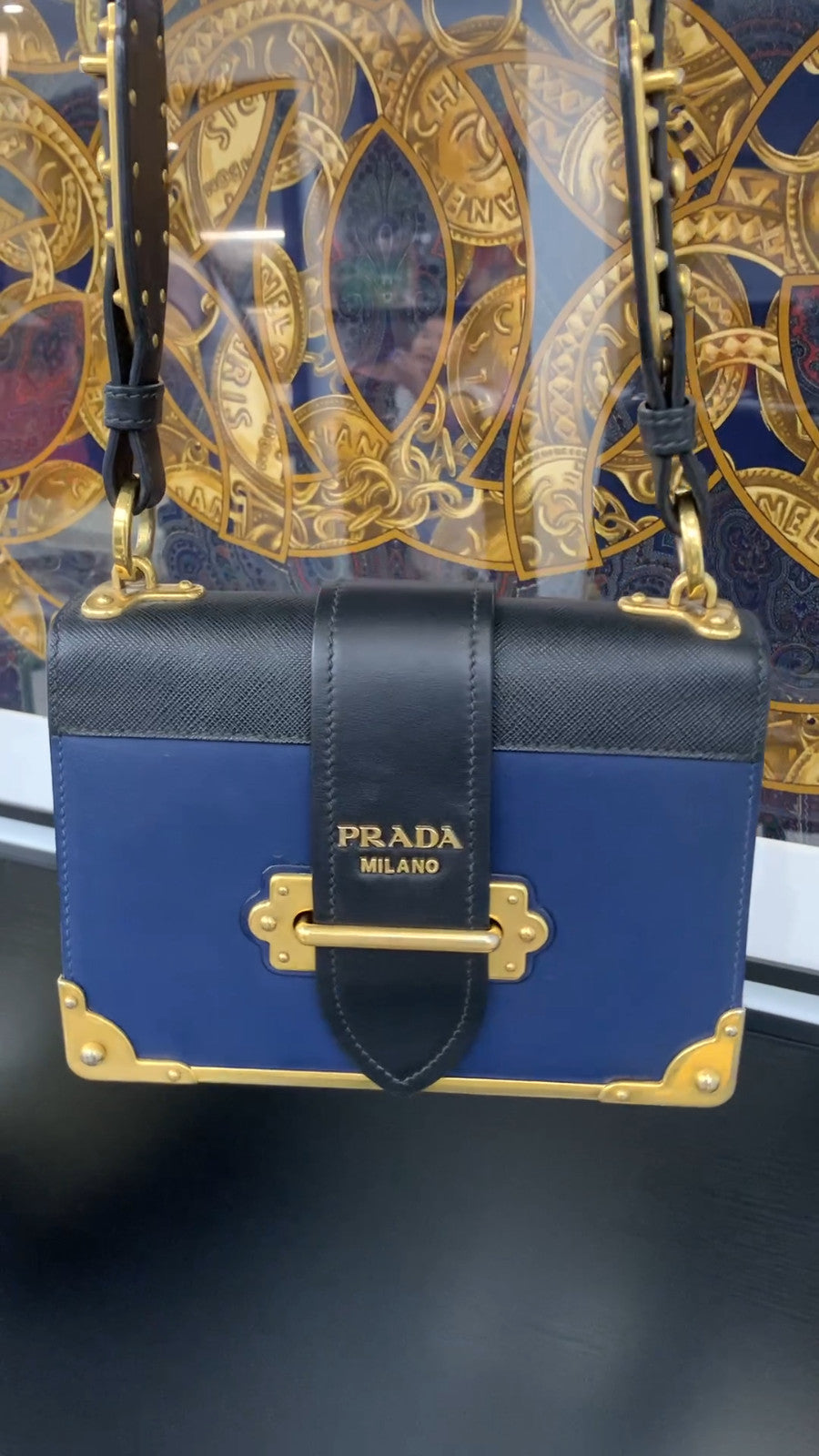 PRADA Cahier Calfskin Navy Blue Shoulder bag Crossbody Women