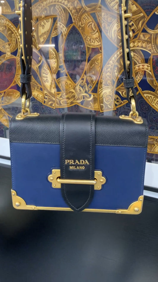 PRADA Cahier Calfskin Navy Blue Shoulder bag Crossbody Women