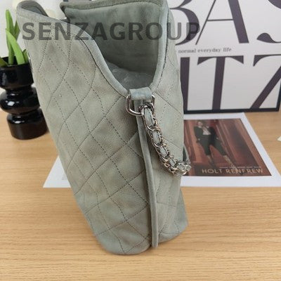 Vintage Chanel Quilted Hobo Tote Bag with Chain Strap - Grey Silver
