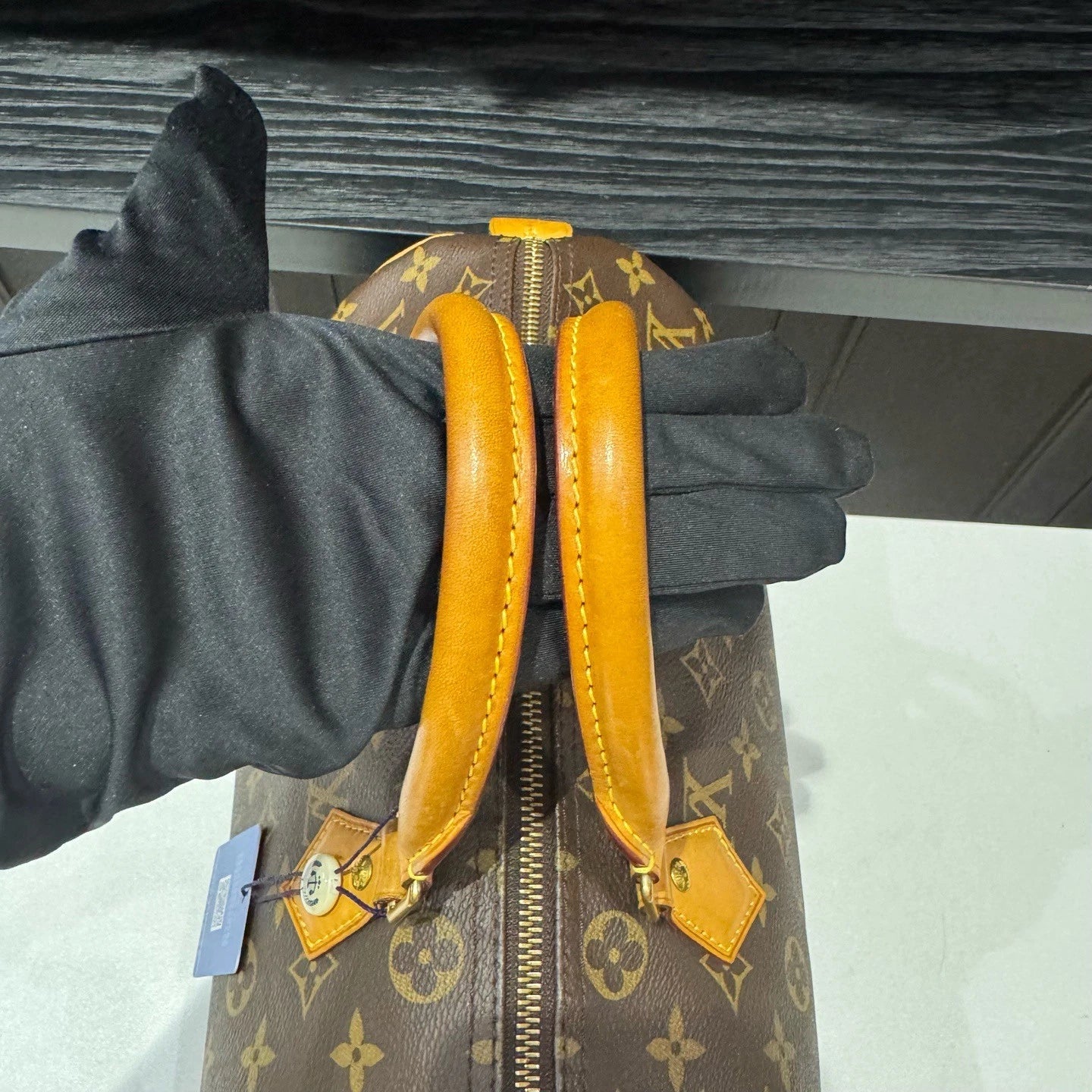 Louis Vuitton Speedy30 Monogram Canvas Top Handle Bag Brown Gold Women Classic