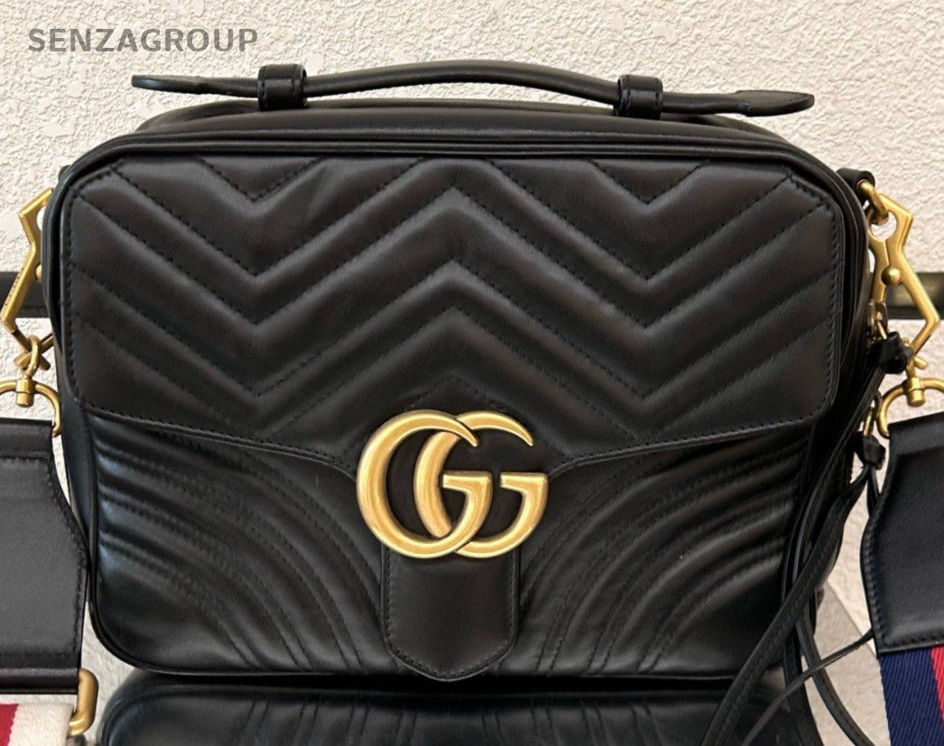 Gucci Marmont 2Way Shoulder Bag Crossbody Black Gold Women Classic