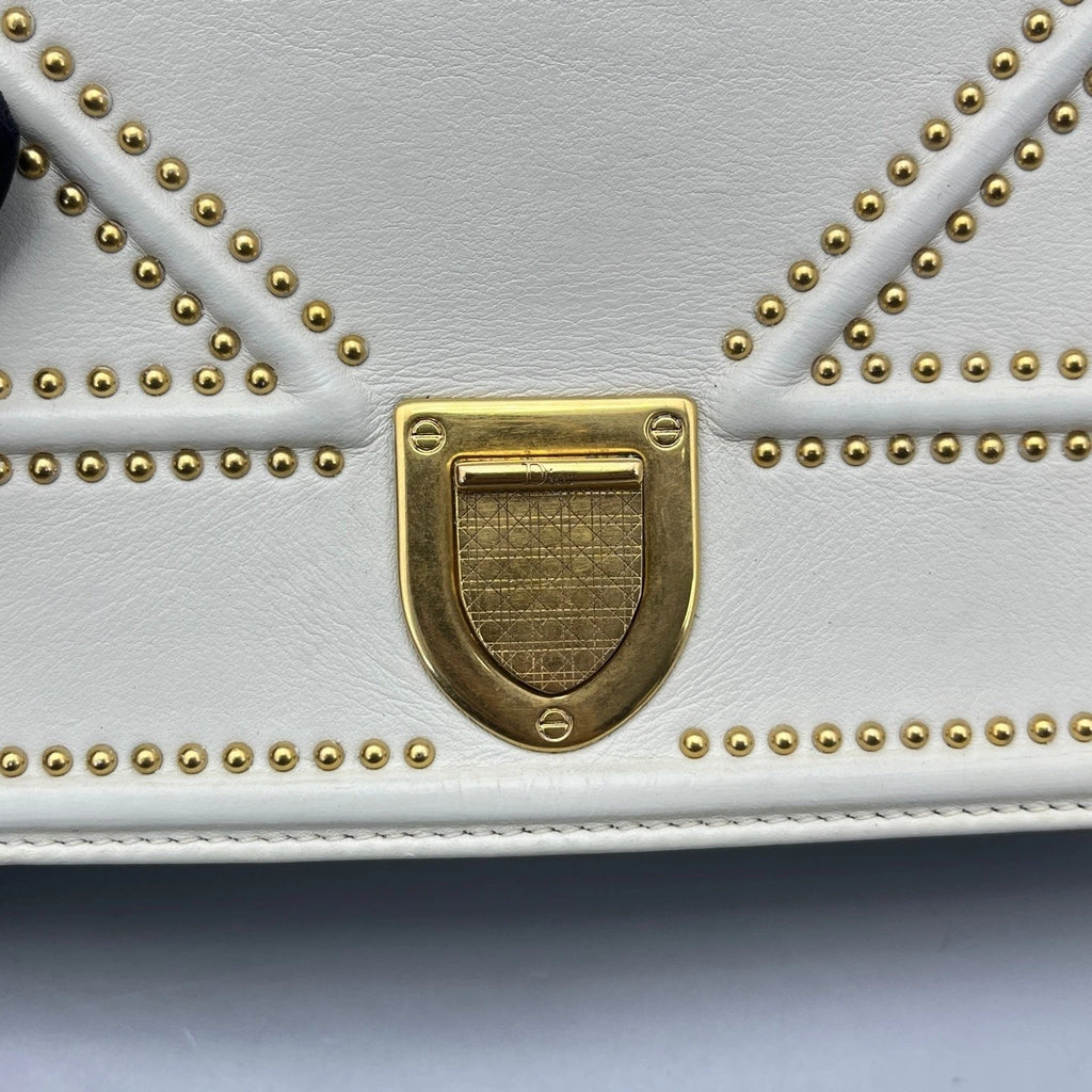 Dior Leather Studded Shield White Clutch Bag For Women