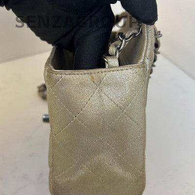 Chanel Mini Square Flap Bag Quilted Chain Shoulder Crossbody Silver Gray