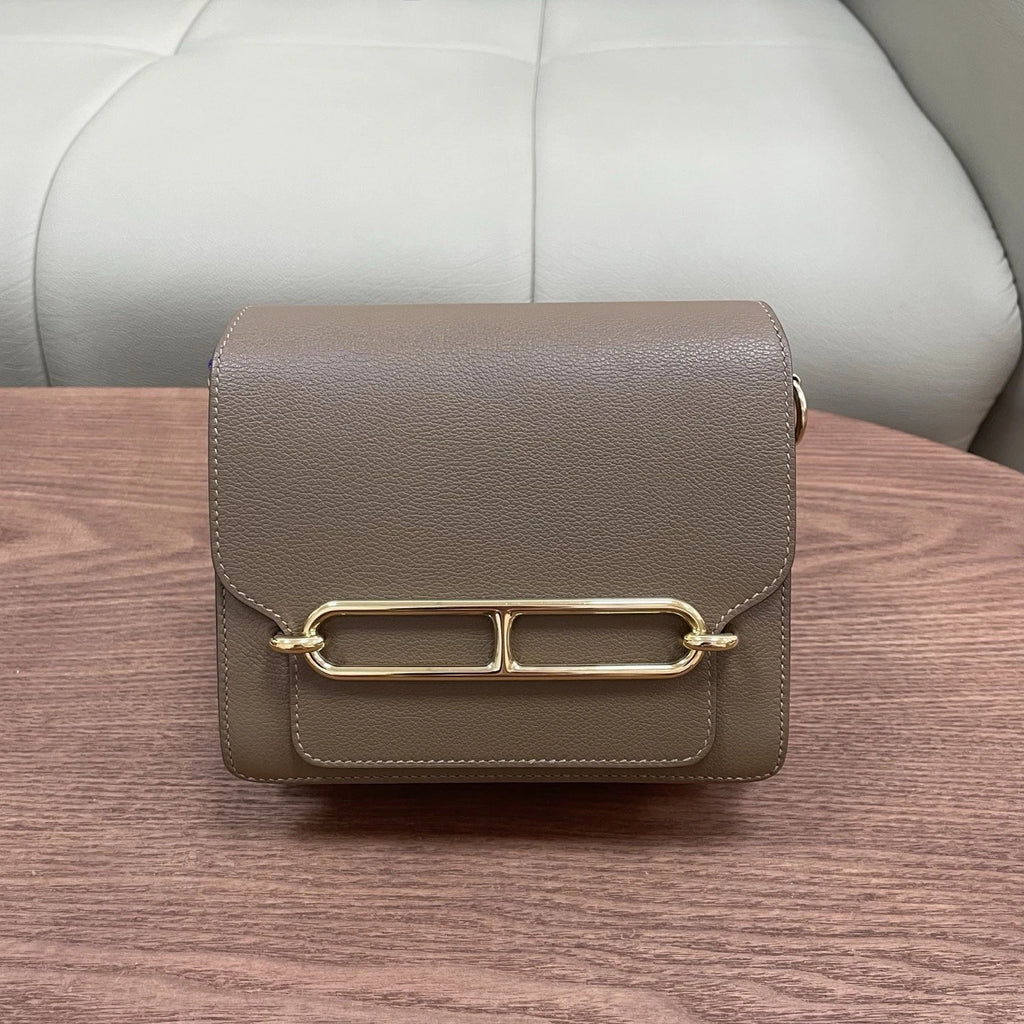 Hermes Roulis19 Evercolor Leather Shoulder Crossbody Gray Gold Women Classic
