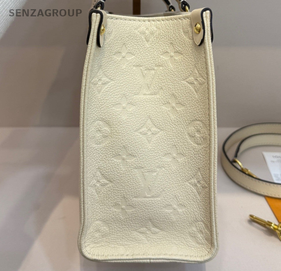 Louis Vuitton OnTheGo PM Monogram Tote Handbag Crossbody White Gold Women