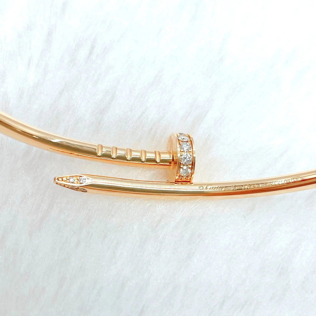New Cartier Juste Un Clou 18k Rose Gold Small Bangle Bracelet Diamonds Size16