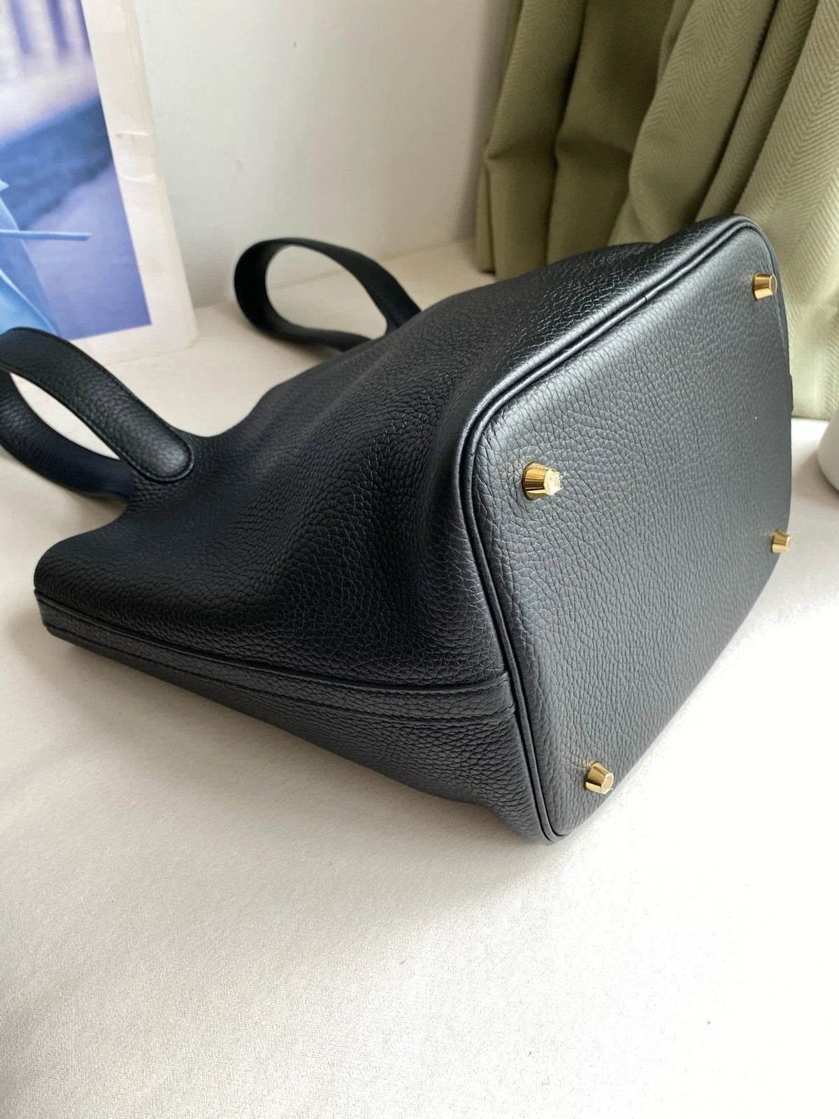 Hermes Picotin22 Black Gold Leather Bucket Bag For Women