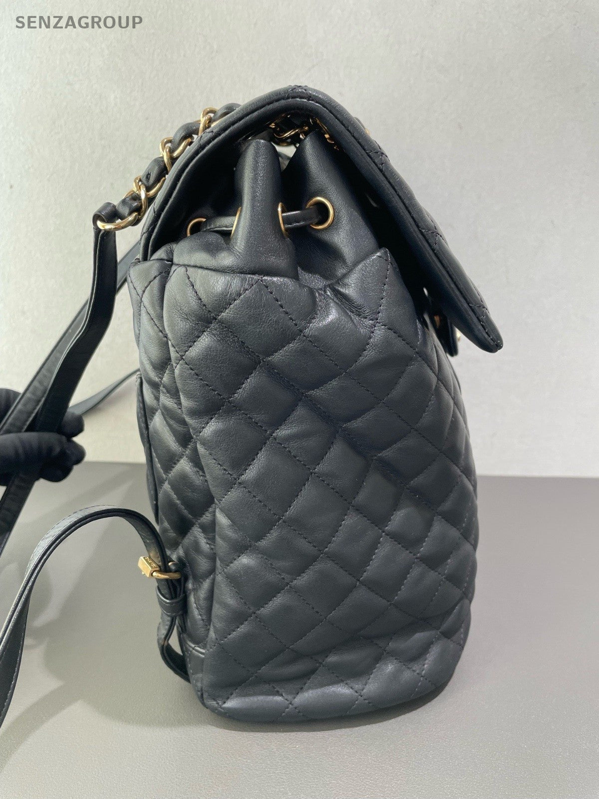 Chanel Salzburg Diamond Backpack Black Gold Unisex Adults Classic