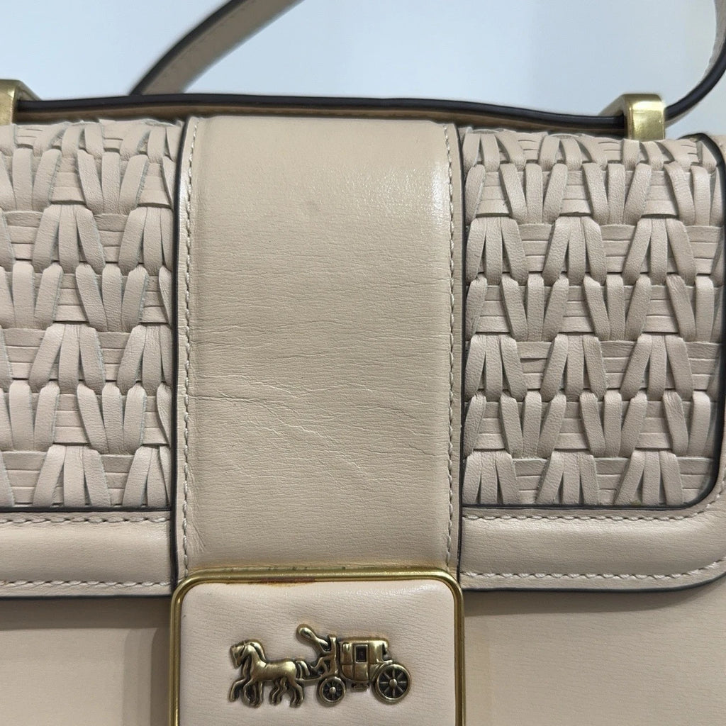 Coach Beige Leather Woven Horse Carriage Shoulder Crossbody Bag For Women