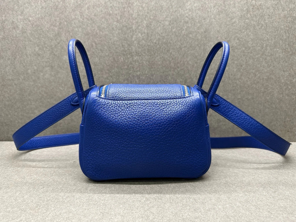 Hermes Mini Lindy TC Leather Blue Shoulder Handbag Crossbody Women