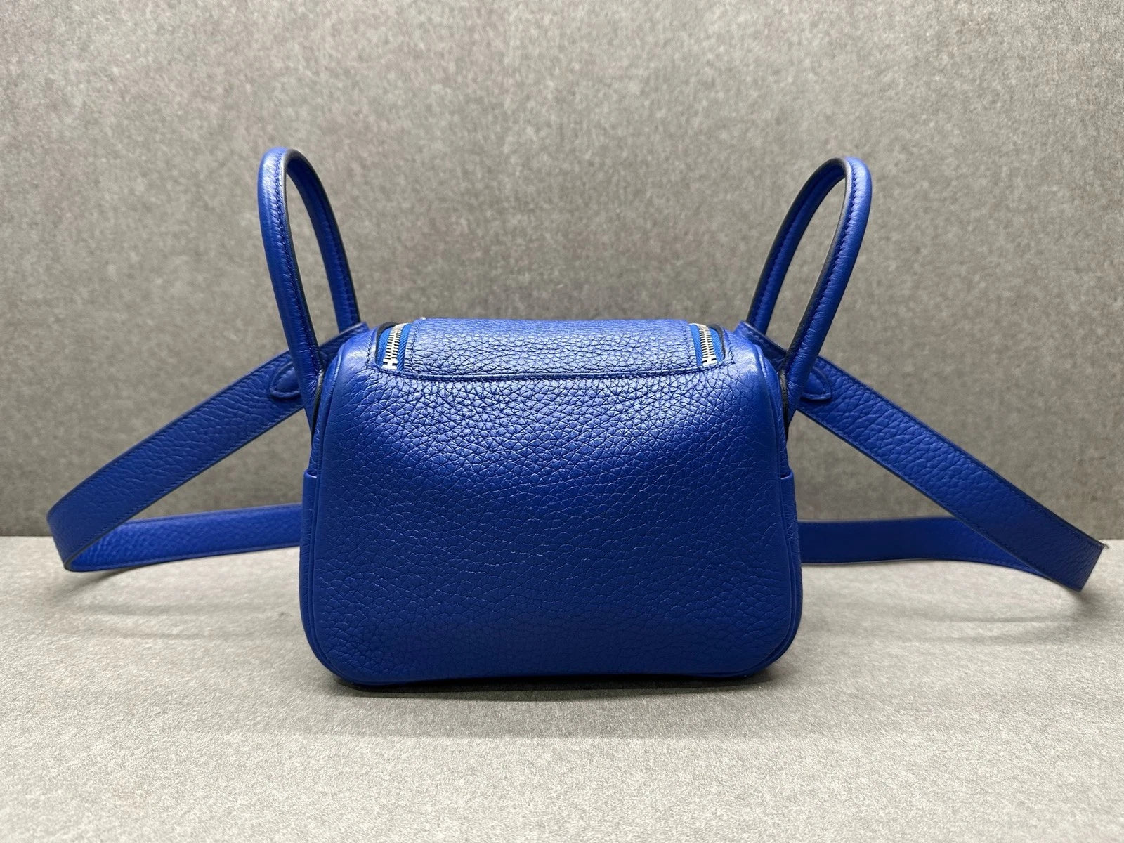 Hermes Mini Lindy TC Leather Blue Shoulder Handbag Crossbody Women