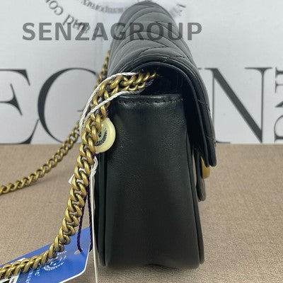 Gucci Marmont Mini Chain Shoulder Crossbody Bag Black Gold Hardware