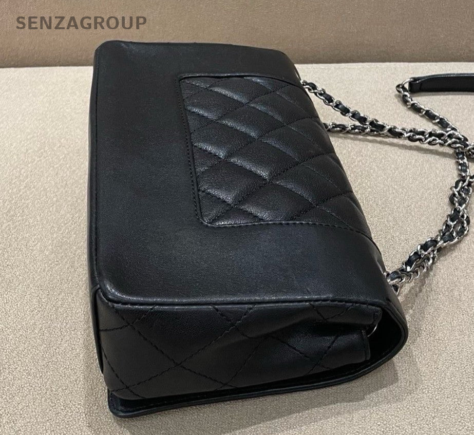 Chanel Classic Flap PM Chain Shoulder Bag Crossbody Black Silver Women Fashion