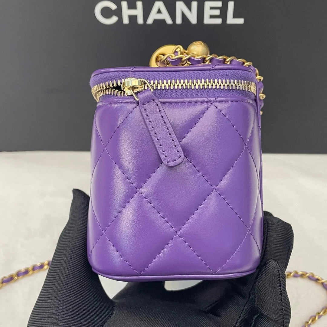 Chip Version Chanel Long Box Diamond Gold Ball Chain Purple Crossbody
