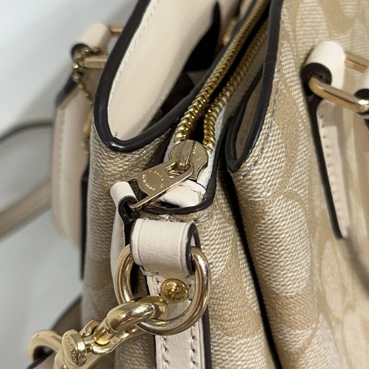 Coach Beige Monogram Logo Handbag Shoulder Crossbody Women