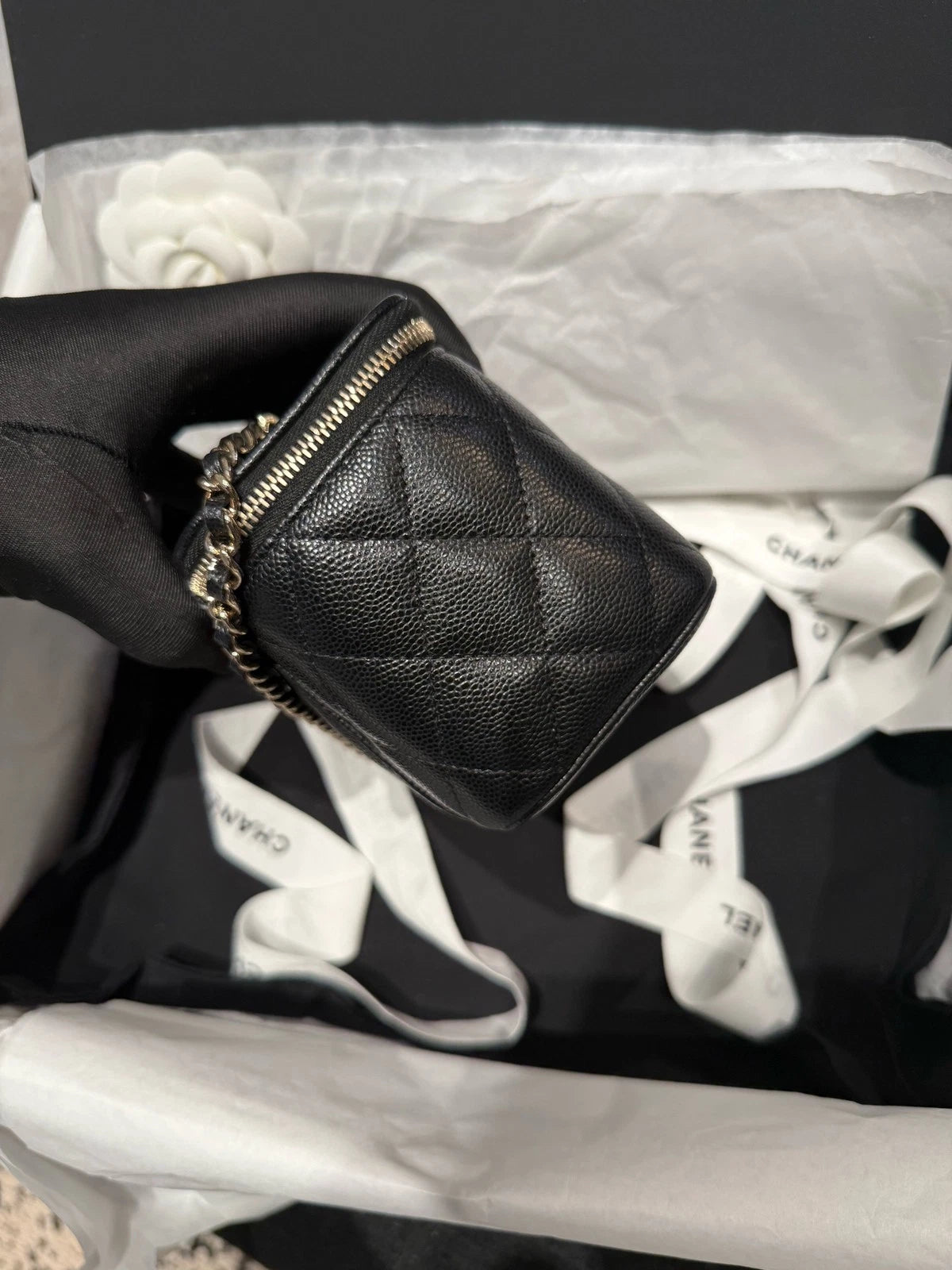 Chanel Vanity Leather Black Gold Shoulder Bag Excellent