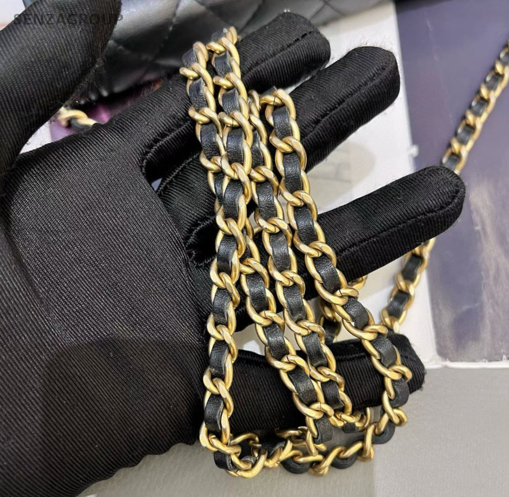 Chanel Leboy WOC Calfskin Chain Crossbody Shoulder Bag Black Gold Women Classic