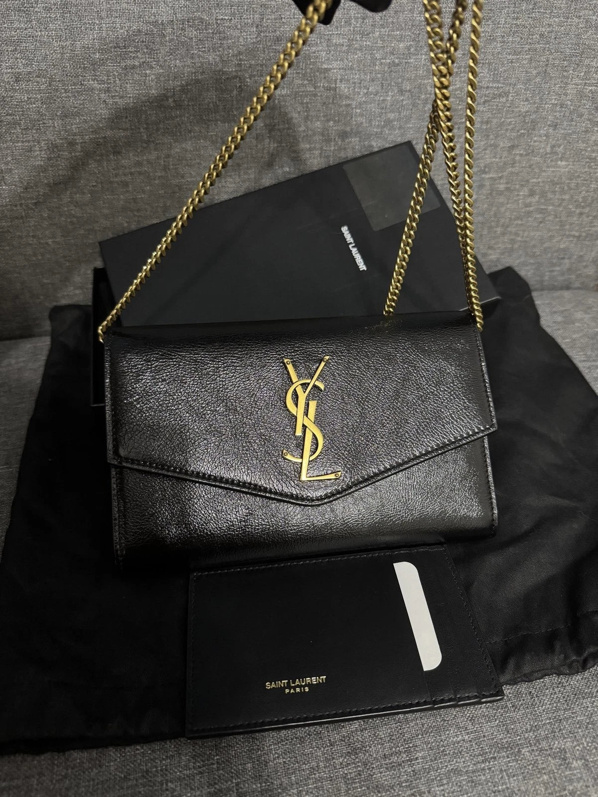 Saint Laurent Uptown Patent Leather Envelope Shoulder Crossbody Women