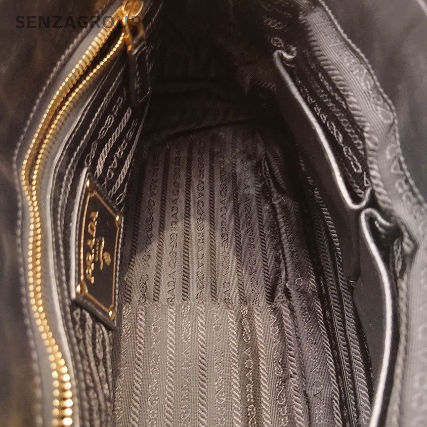 Prada Nappa Tote Black Gold Shoulder Bag Crossbody Used Women Classic Designer